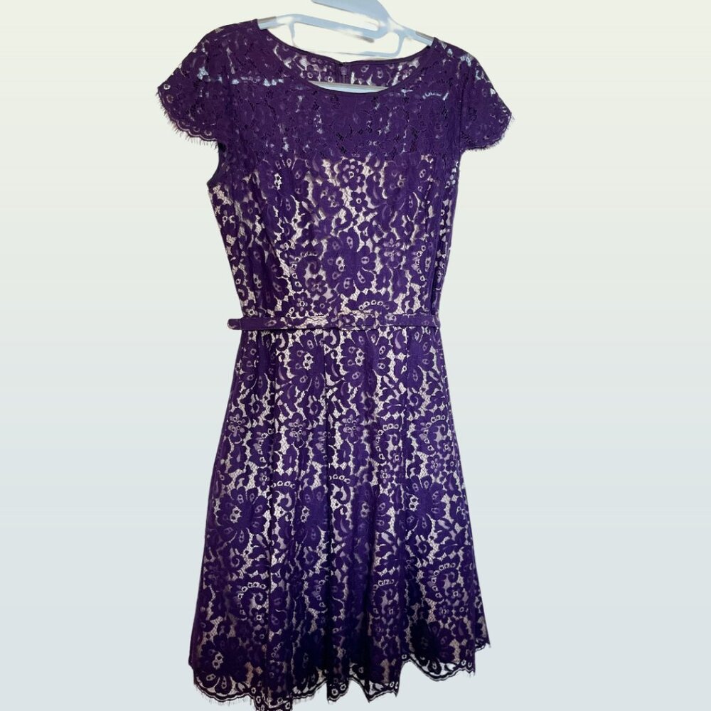 Lace Fit & Flare Dress - Plum - Excellent Condition - Size 6P (with pockets!)